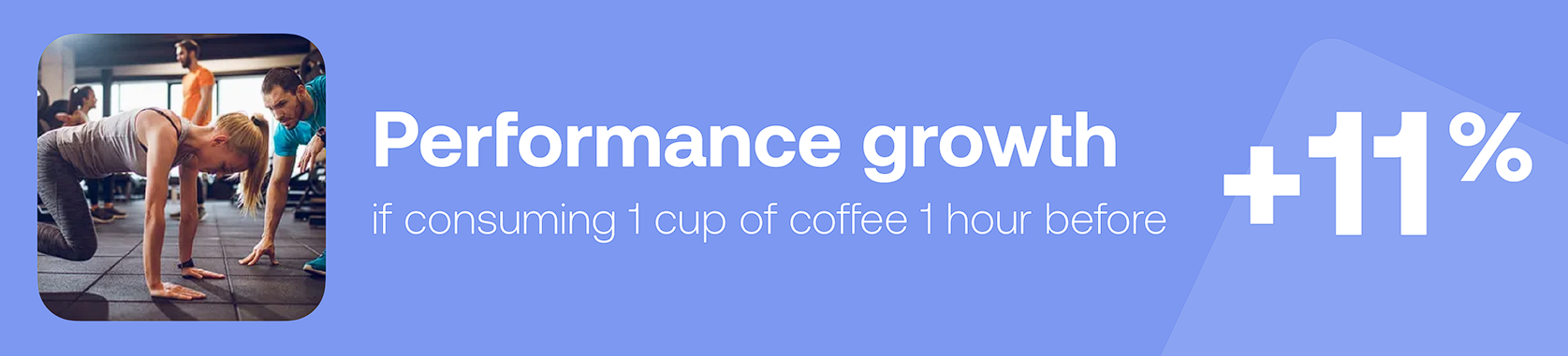 Perfomance growth if consuming 1 cup of coffee 1 hour before +11%