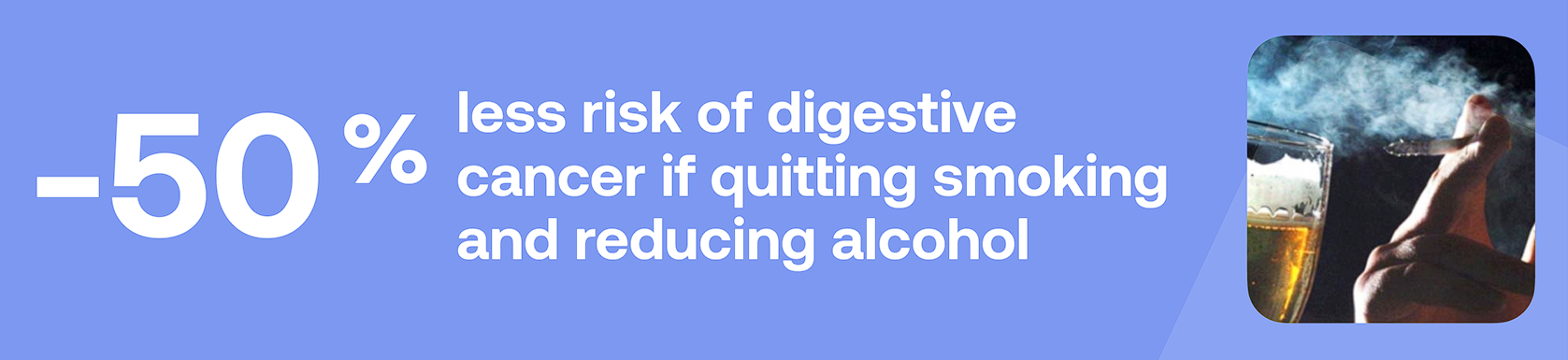 -50% less risk of digestive cancer if quitting smoking and reducing alcohol