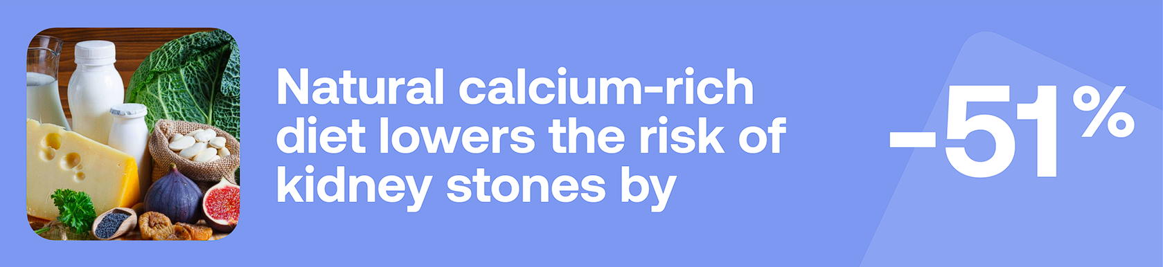 Natural calcium-rich diet lowers the risk of kidney stones by -51%