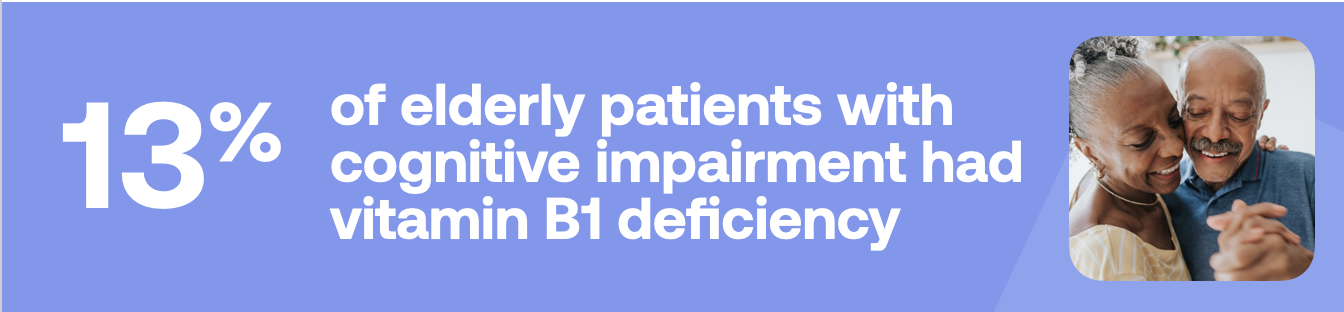 13% of elderly patients with cognitive impairment had vitamin B1 deficientcy, stats