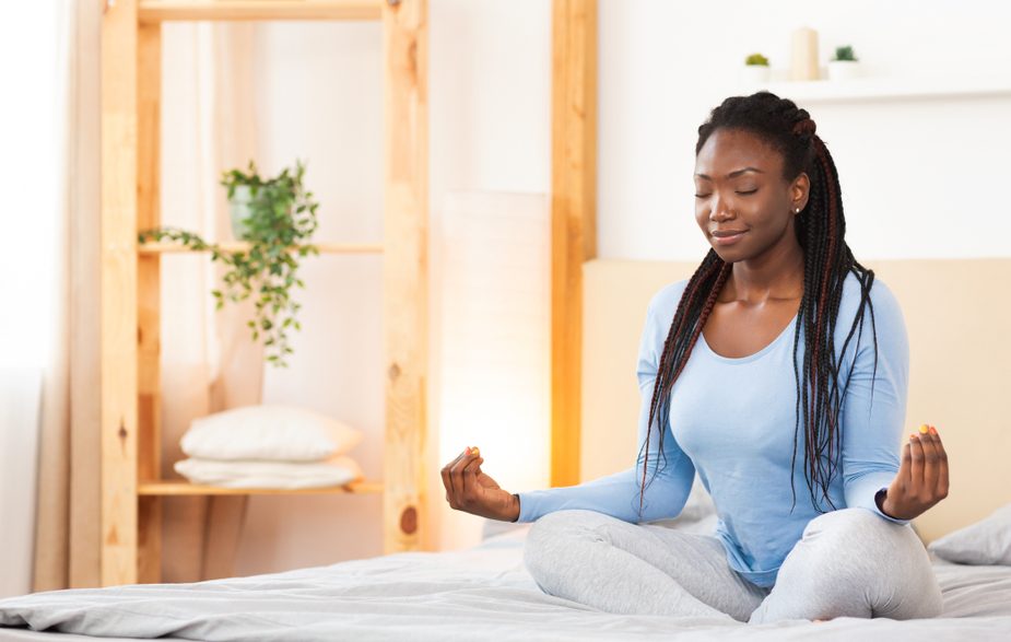 Meditation,And,Relaxation.,Black,Girl,Doing,Morning,Yoga,Sitting,In