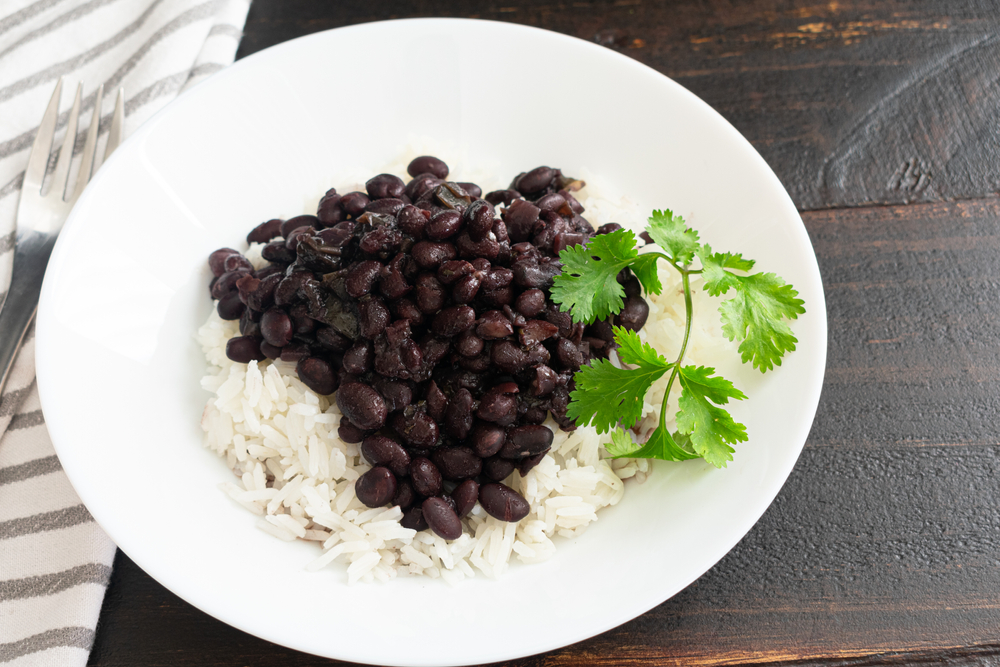 Cuban,Black,Beans,(frijoles,Negros),Served,Over,White,Rice:,A