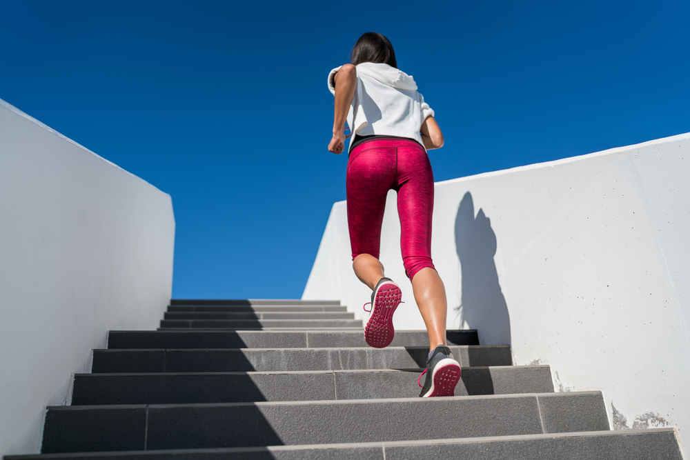 Stairs,Climbing,Running,Woman,Doing,Run,Up,Steps,On,Staircase.