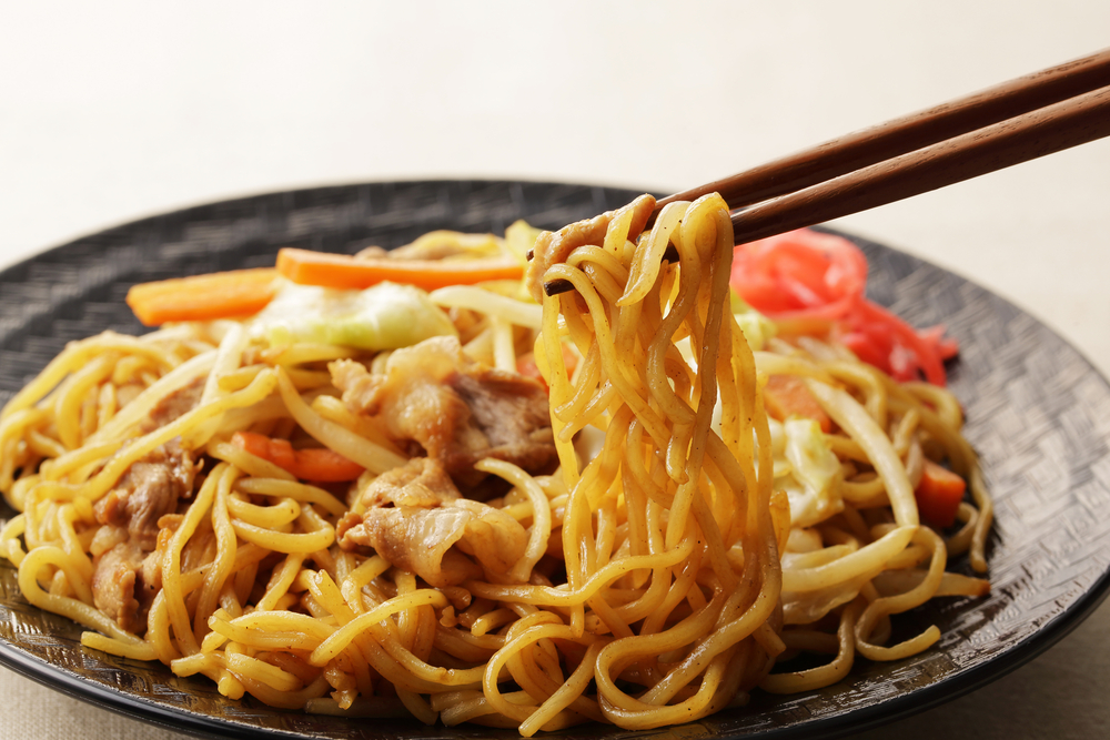 Yakisoba.,Japanese,Dish,Of,Fried,Noodles,,Vegetables,,And,Meat.